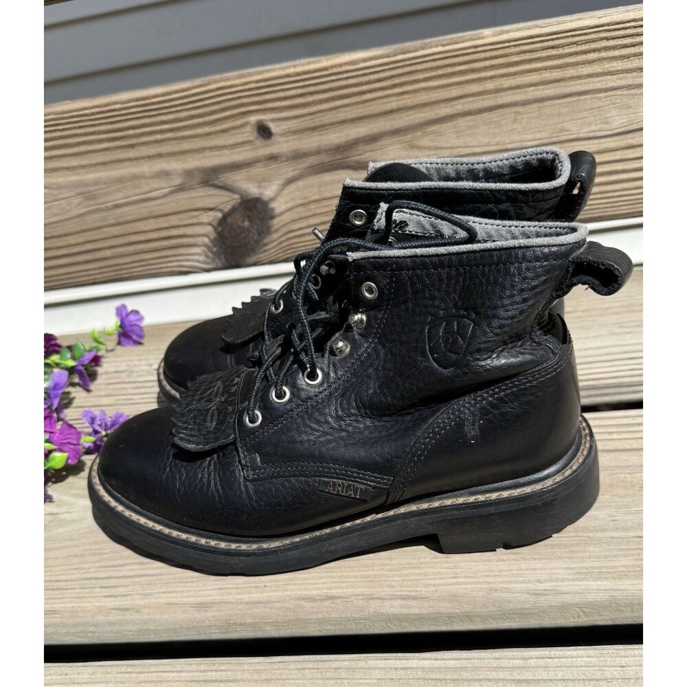 Ariat Womens Boots Size 8b Black Leather Lace Up ATS Sole Style 31001 Kiltie - Picture 1 of 9